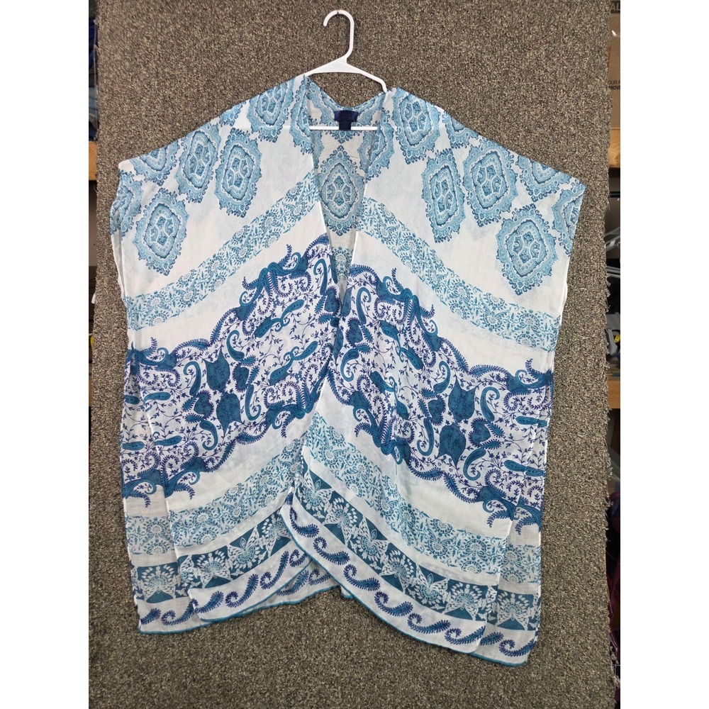 Rachel Rachel Roy Kimono Wrap Womens Blue Paisley Medallion Open Front Cover Up‎